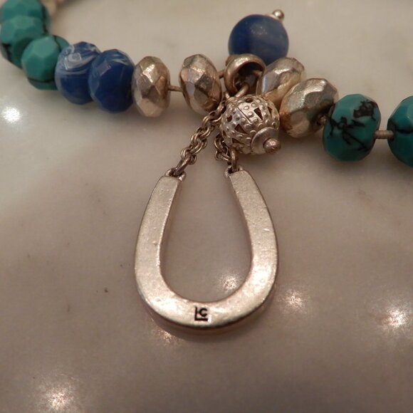 Vintage Beaded Turquoise, Agate, and Chalcedony Bracelet - Picture 3 of 3